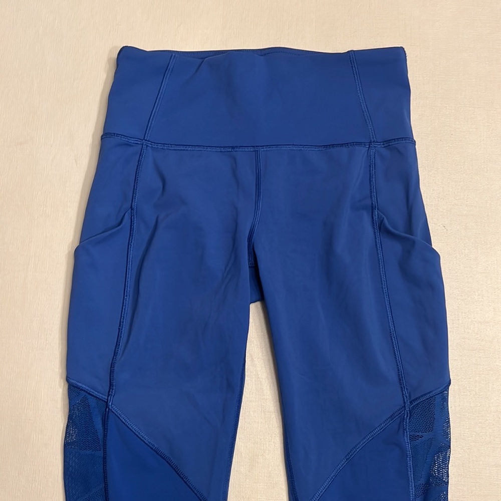 43. Lululemon Royal Blue Crop Leggings w/ Lace - Picture 2 of 6